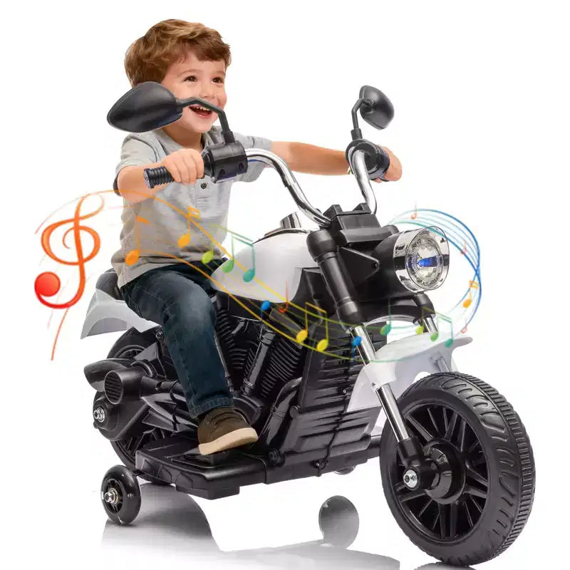 Coolmee 12V Kids Electric Motorcycle, 3-Wheel Ride On Motorcycle with Training Wheels, Reverse, Headlight, Horn, Music, Ride On Toy for Boys Girls