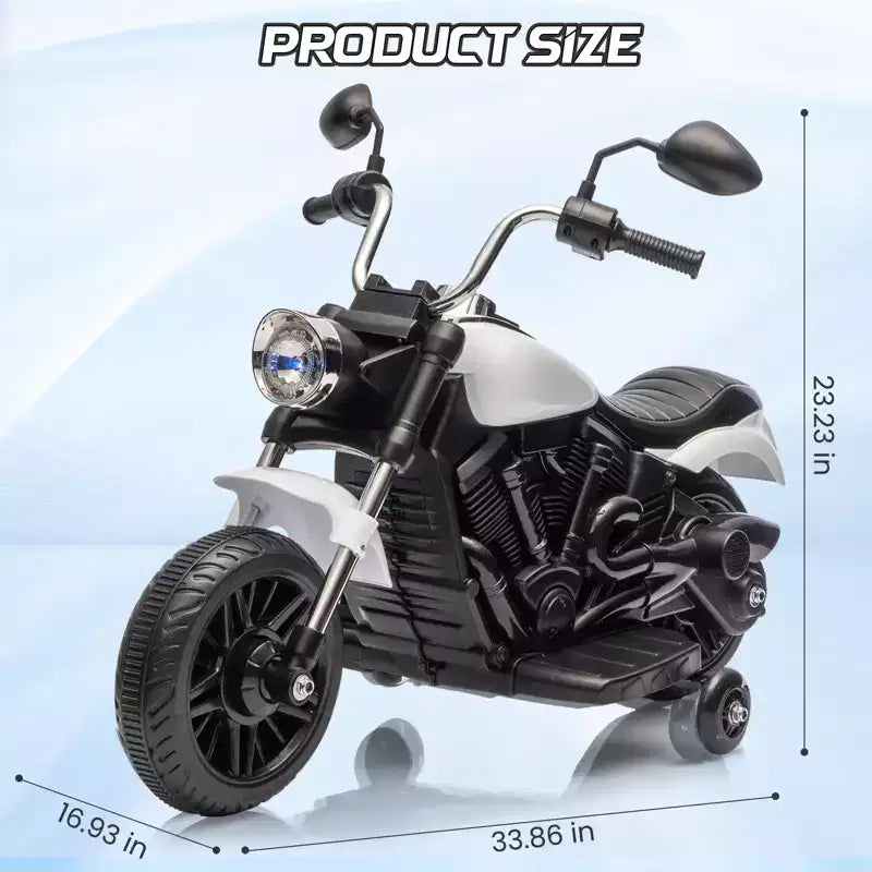 Coolmee 12V Kids Electric Motorcycle, 3-Wheel Ride On Motorcycle with Training Wheels, Reverse, Headlight, Horn, Music, Ride On Toy for Boys Girls