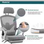 TUYOHW Ergonomic Office Chair with Retractable Footrest, Gaming Chair with Lumbar Support Pillow and Padded Armrests, Swivel Chair for Office