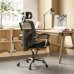 TUYOHW Ergonomic Office Chair with Retractable Footrest, Gaming Chair with Lumbar Support Pillow and Padded Armrests, Swivel Chair for Office