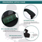 TUYOHW Ergonomic Office Chair with Retractable Footrest, Gaming Chair with Lumbar Support Pillow and Padded Armrests, Swivel Chair for Office