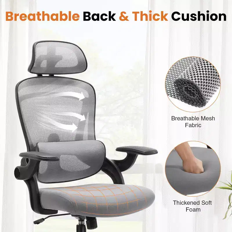 TUYOHW High-Back Ergonomic Office Chair with Adjustable Lumbar Support, Gaming Chair with Flip Up Arms, Mesh Computer Chair for Home, Office