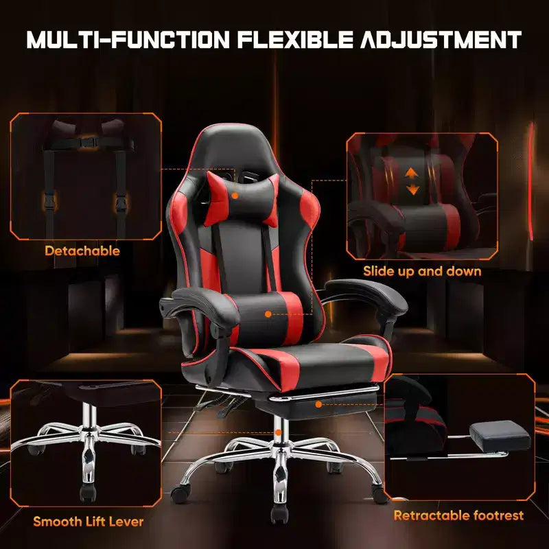 TUYOHW Ergonomic Gaming Chair with Footrest, PU Leather Recliner with Headrest and Fixed Up Armrest, Computer Chair for Study, Office