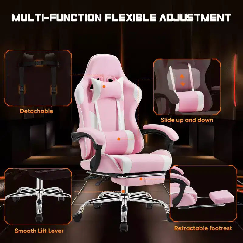 TUYOHW Ergonomic Gaming Chair with Footrest, PU Leather Recliner with Headrest and Fixed Up Armrest, Computer Chair for Study, Office