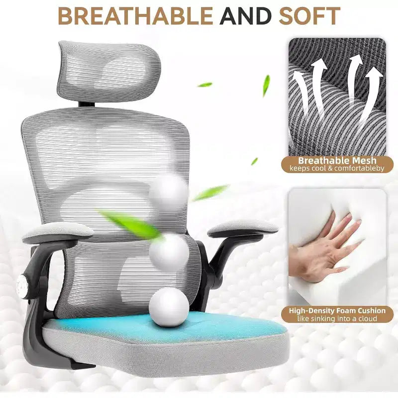 COZONY Ergonomic Desk Chair - Home Mesh Office Desk Chair with Wheels, High-Back Computer Gaming Chair with Adjustable Headrest for Home, Office, Gray