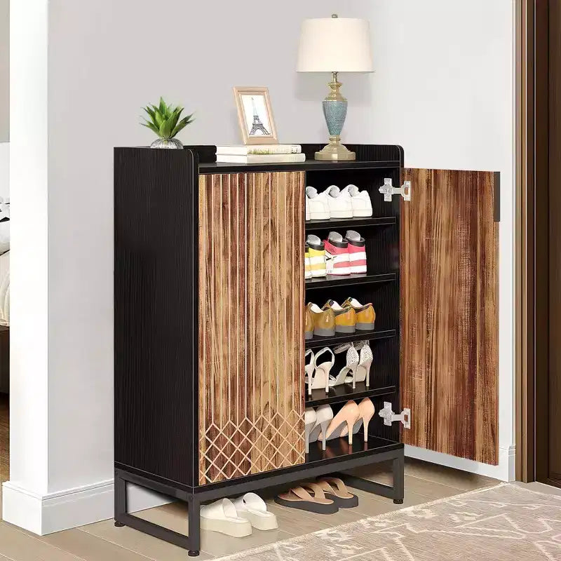TUYOHW 5-Tier Modern Shoe Cabinet with Doors,Holds 20 Pairs Shoe Storage Organizer with Adjustable Shelves,Entryway Hallway Cabinet,Brown & Black