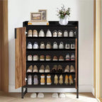 TUYOHW 5-Tier Modern Shoe Cabinet with Doors,Holds 20 Pairs Shoe Storage Organizer with Adjustable Shelves,Entryway Hallway Cabinet,Brown & Black