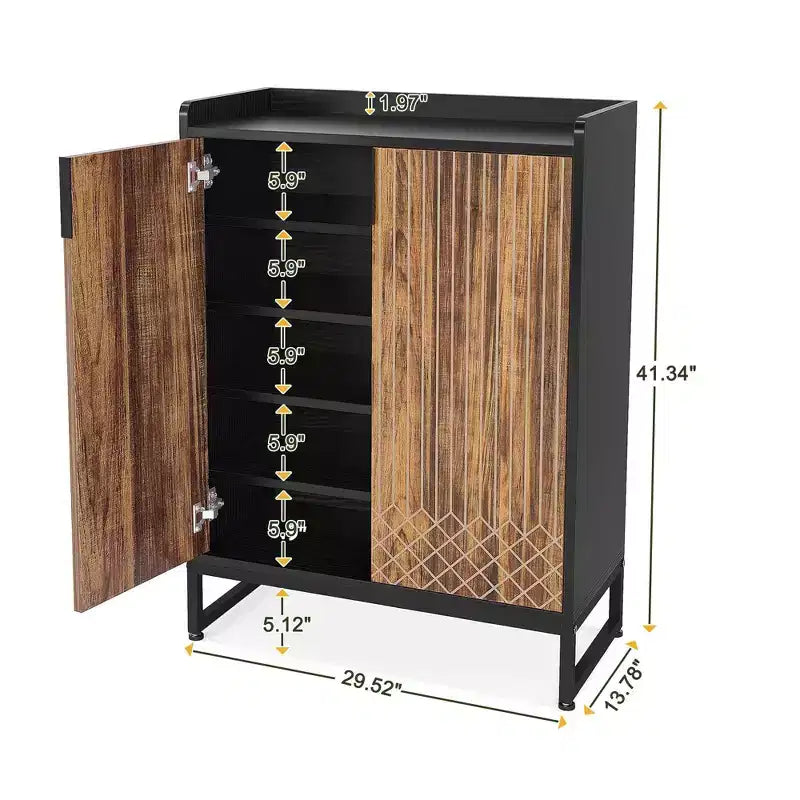 TUYOHW 5-Tier Modern Shoe Cabinet with Doors,Holds 20 Pairs Shoe Storage Organizer with Adjustable Shelves,Entryway Hallway Cabinet,Brown & Black
