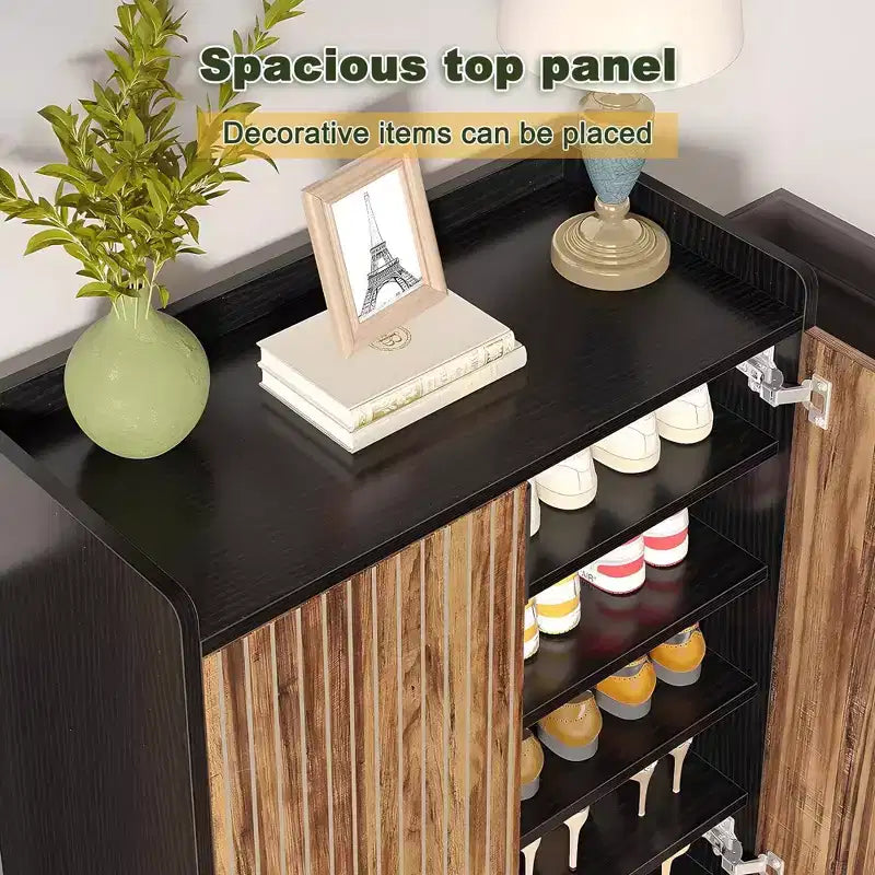 TUYOHW 5-Tier Modern Shoe Cabinet with Doors,Holds 20 Pairs Shoe Storage Organizer with Adjustable Shelves,Entryway Hallway Cabinet,Brown & Black