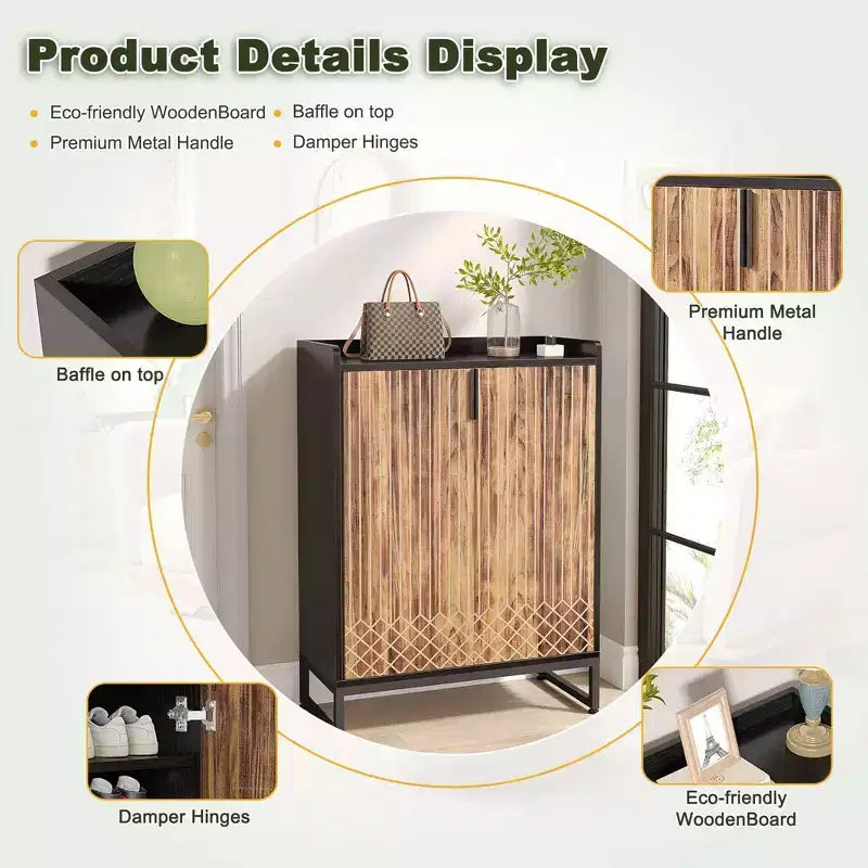 TUYOHW 5-Tier Modern Shoe Cabinet with Doors,Holds 20 Pairs Shoe Storage Organizer with Adjustable Shelves,Entryway Hallway Cabinet,Brown & Black