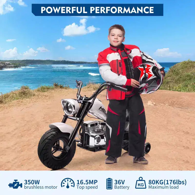 Coolmee Kids 36V Electric Dirt Bike, 3-Speed Modes, Twist Throttle, Rear Disc Brake, Dual Suspension, LED Headlight, Ride on Motorcycle