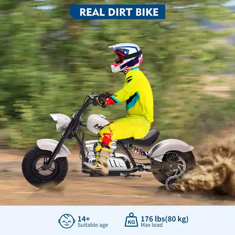 Coolmee Kids 36V Electric Dirt Bike, 3-Speed Modes, Twist Throttle, Rear Disc Brake, Dual Suspension, LED Headlight, Ride on Motorcycle