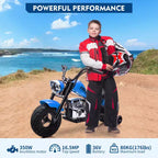 Coolmee Kids 36V Electric Dirt Bike, 3-Speed Modes, Twist Throttle, Rear Disc Brake, Dual Suspension, LED Headlight, Ride on Motorcycle