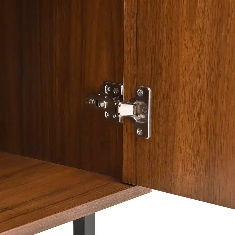 JVNOXK 59-inch Mid-Century Modern Multifunctional Sideboard Geometric Carved Storage Cabinet with Metal Legs Ideal for Dining Rooms Wood