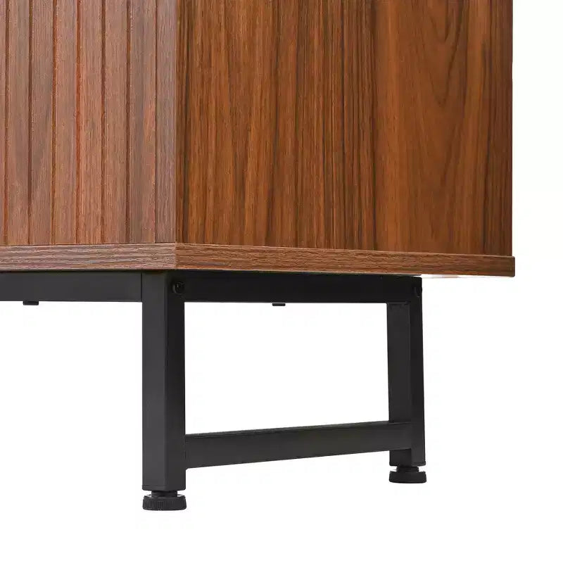 JVNOXK 59-inch Mid-Century Modern Multifunctional Sideboard Geometric Carved Storage Cabinet with Metal Legs Ideal for Dining Rooms Wood
