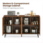 JVNOXK 59-inch Mid-Century Modern Multifunctional Sideboard Geometric Carved Storage Cabinet with Metal Legs Ideal for Dining Rooms Wood