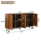 JVNOXK 59-inch Mid-Century Modern Multifunctional Sideboard Geometric Carved Storage Cabinet with Metal Legs Ideal for Dining Rooms Wood
