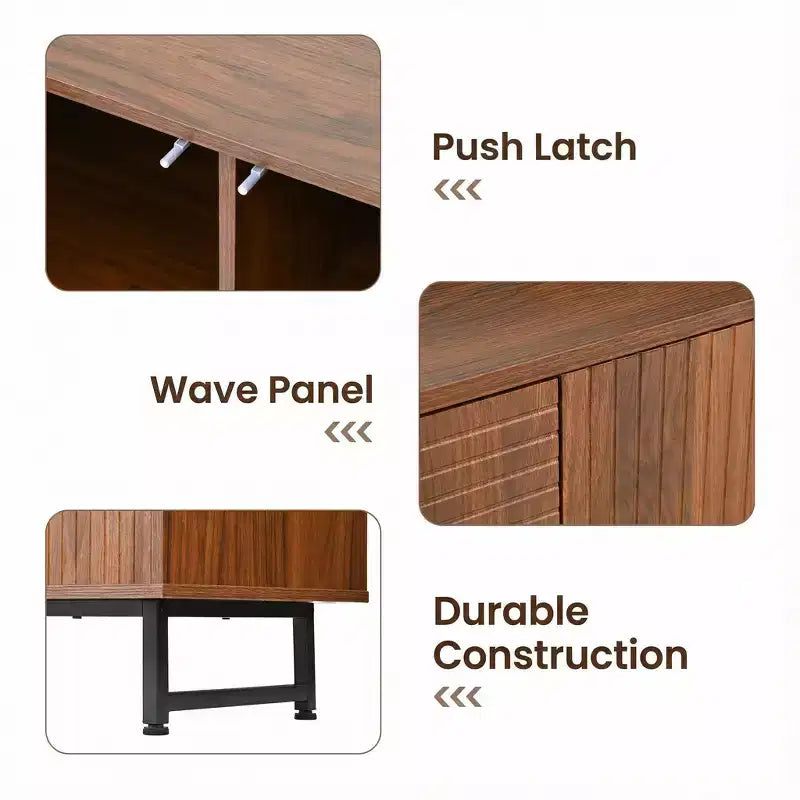 JVNOXK 59-inch Mid-Century Modern Multifunctional Sideboard Geometric Carved Storage Cabinet with Metal Legs Ideal for Dining Rooms Wood