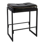 Saddle Bar Stool, 26-Inch Counter Height with Curved Waxy Leather Seat, Mid-Century Modern Design for Kitchen Island, Dining Room, or Cafe, Black