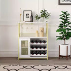 70 x 35 x 92 cm 3-layer Industrial Cabinet, Detachable Wine Rack, Adjustable Shelves and Mesh Door,Kitchen, Living Room and Bar, Gold Color