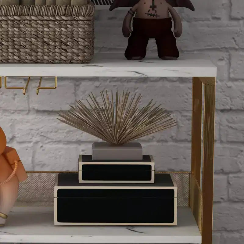 70 x 35 x 92 cm 3-layer Industrial Cabinet, Detachable Wine Rack, Adjustable Shelves and Mesh Door,Kitchen, Living Room and Bar, Gold Color