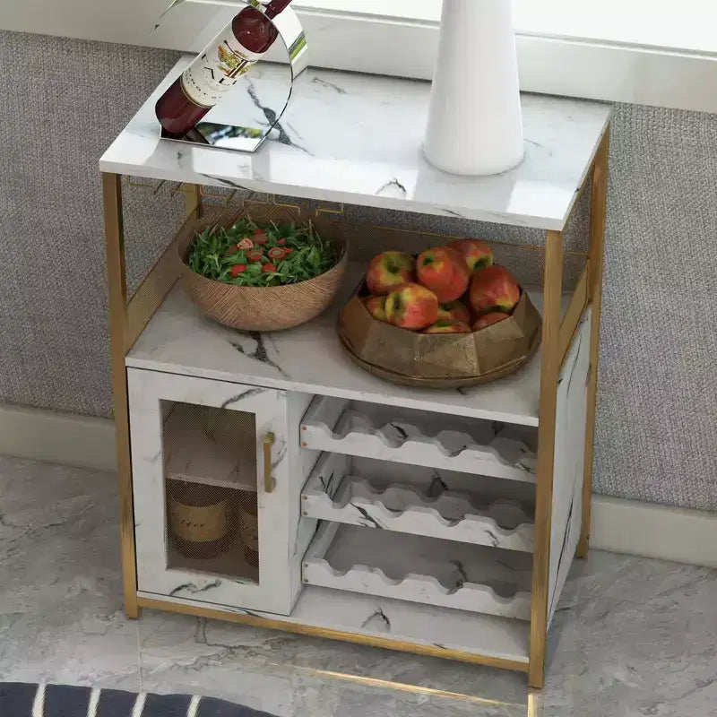 70 x 35 x 92 cm 3-layer Industrial Cabinet, Detachable Wine Rack, Adjustable Shelves and Mesh Door,Kitchen, Living Room and Bar, Gold Color