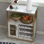 70 x 35 x 92 cm 3-layer Industrial Cabinet, Detachable Wine Rack, Adjustable Shelves and Mesh Door,Kitchen, Living Room and Bar, Gold Color