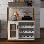 70 x 35 x 92 cm 3-layer Industrial Cabinet, Detachable Wine Rack, Adjustable Shelves and Mesh Door,Kitchen, Living Room and Bar, Gold Color