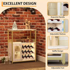 70 x 35 x 92 cm 3-layer Industrial Cabinet, Detachable Wine Rack, Adjustable Shelves and Mesh Door,Kitchen, Living Room and Bar, Gold Color