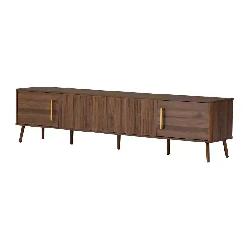 78 TV Stand for TVs up to 85, Fluted TV Console Media Console Walnut TV Cabinet Media Entertainment Center with Push-open Soft-close Door-ModernLuxe