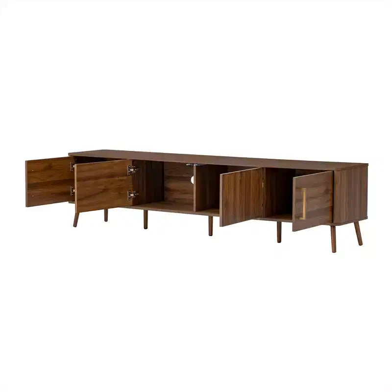 78 TV Stand for TVs up to 85, Fluted TV Console Media Console Walnut TV Cabinet Media Entertainment Center with Push-open Soft-close Door-ModernLuxe