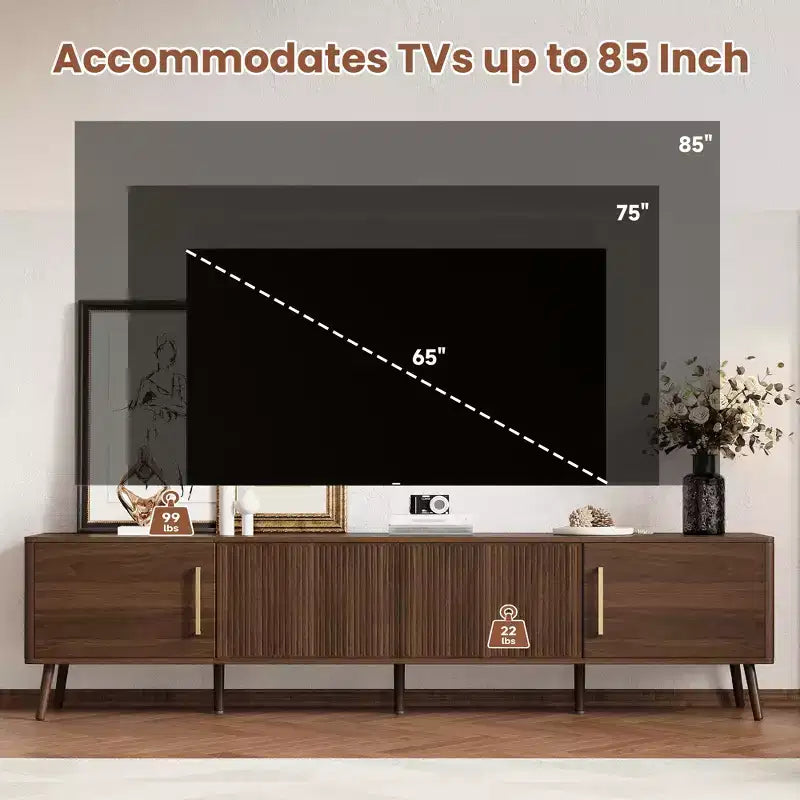 78 TV Stand for TVs up to 85, Fluted TV Console Media Console Walnut TV Cabinet Media Entertainment Center with Push-open Soft-close Door-ModernLuxe