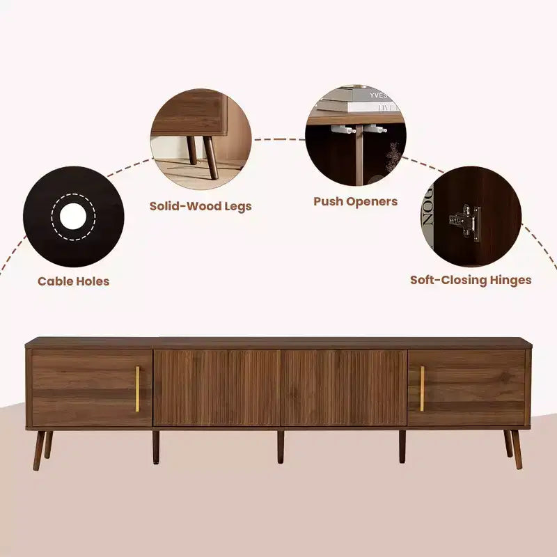 78 TV Stand for TVs up to 85, Fluted TV Console Media Console Walnut TV Cabinet Media Entertainment Center with Push-open Soft-close Door-ModernLuxe