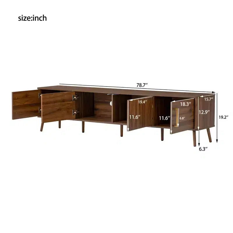 78 TV Stand for TVs up to 85, Fluted TV Console Media Console Walnut TV Cabinet Media Entertainment Center with Push-open Soft-close Door-ModernLuxe