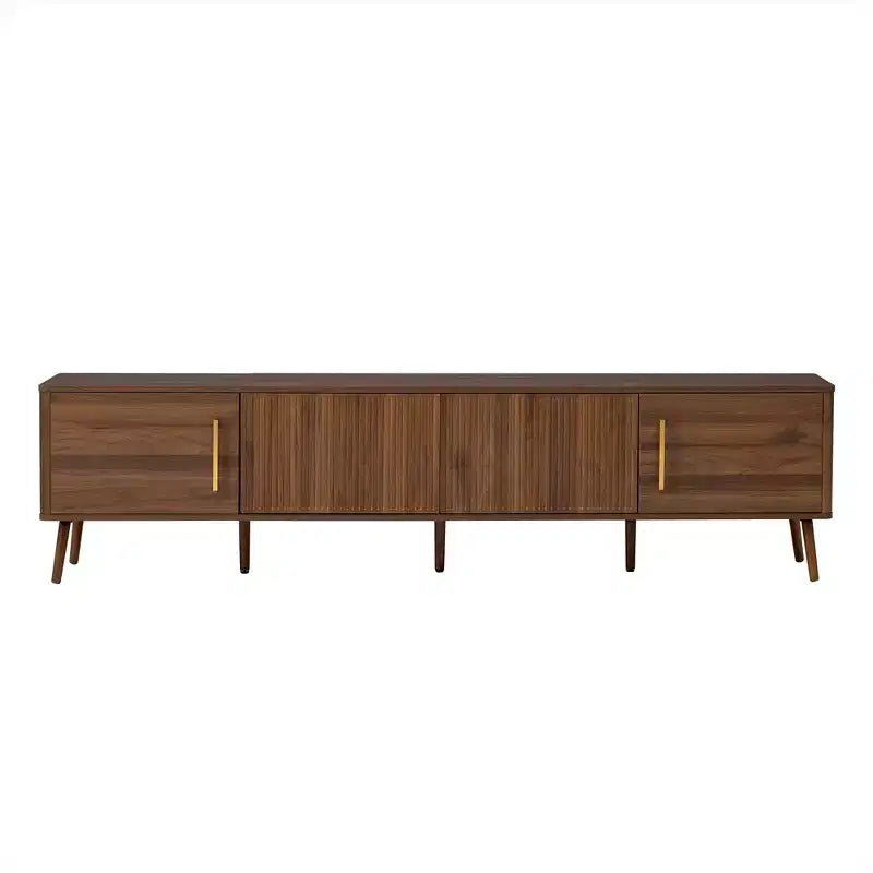 78 TV Stand for TVs up to 85, Fluted TV Console Media Console Walnut TV Cabinet Media Entertainment Center with Push-open Soft-close Door-ModernLuxe
