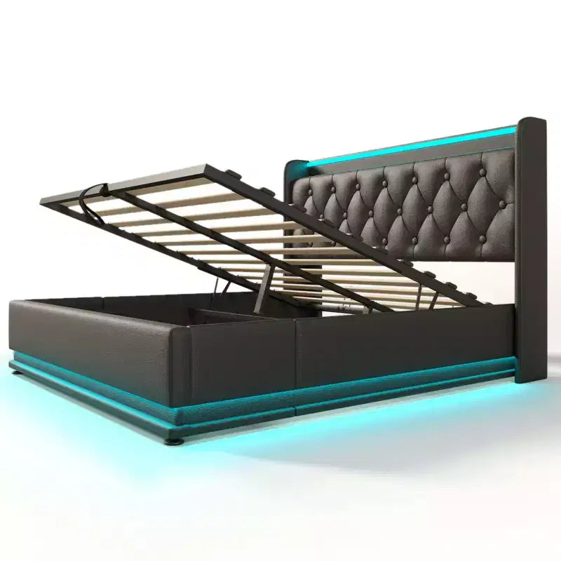 Luxystar Full Size Upholstered Bed With Hydraulic Storage, RGB Lights, USB and Type-C Ports