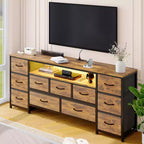 11 Drawer Dresser, TV Stand for 70 Inch TV, Entertainment Center with Storage, Chest of Drawers with Open Shelves for Living Room, Bedroom