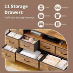 11 Drawer Dresser, TV Stand for 70 Inch TV, Entertainment Center with Storage, Chest of Drawers with Open Shelves for Living Room, Bedroom