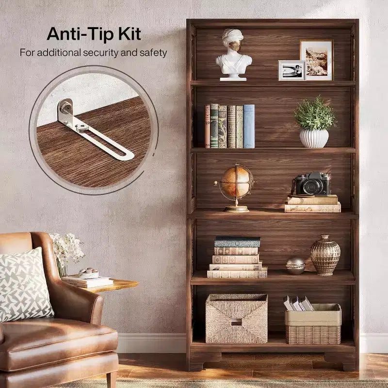 Lantine 71-Inch Tall Bookshelf, 6-Tier Large Mid-Century Bookcase with 5 Storage Shelves for Living Room, Home Office