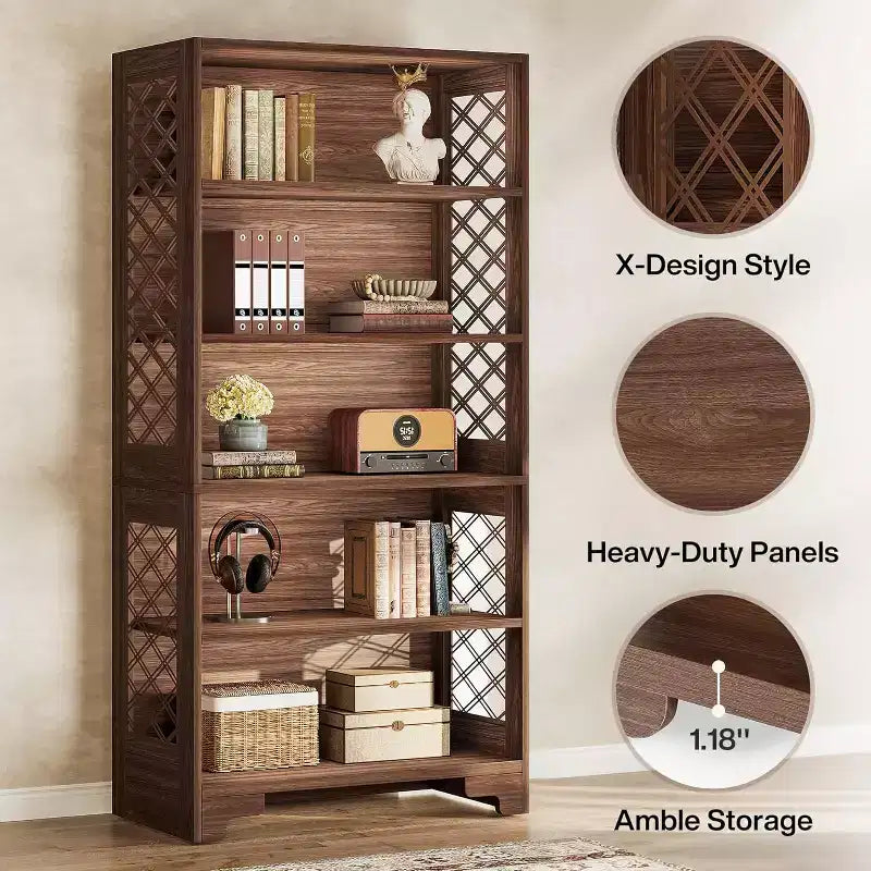 Lantine 71-Inch Tall Bookshelf, 6-Tier Large Mid-Century Bookcase with 5 Storage Shelves for Living Room, Home Office