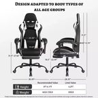 Racing Style Gaming Chair, Ergonomic E-sports Chair with Massage, PU Leather, High-Density Molded Foam, Comfortable & Safe, White