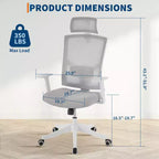 Ergonomic Reclining Office Chair  High Back Mesh Desk Chair with Adjustable Headrest, Full Lumbar Support, Home Office Chair, Gaming Chair