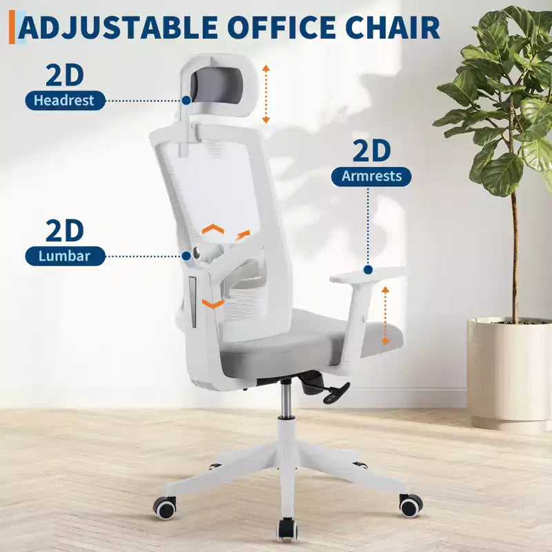 Ergonomic Reclining Office Chair  High Back Mesh Desk Chair with Adjustable Headrest, Full Lumbar Support, Home Office Chair, Gaming Chair
