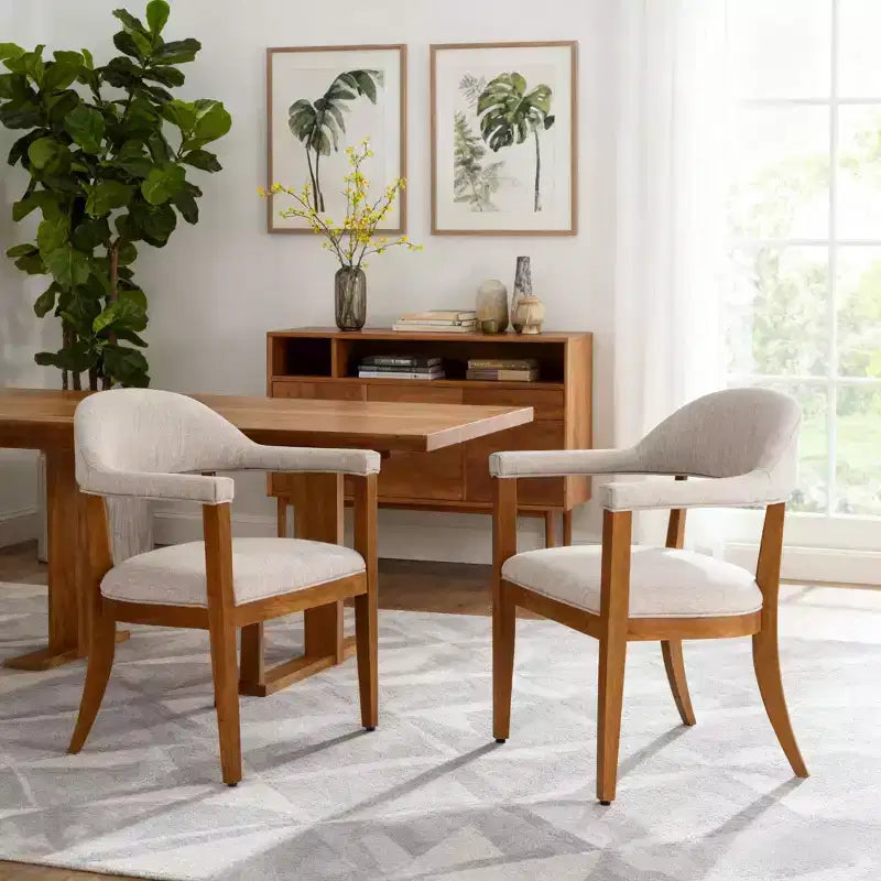 Christopher Knight Home Hoseok Modern Rubberwood Upholstered Dining Chairs with Armrests (Set of 2)