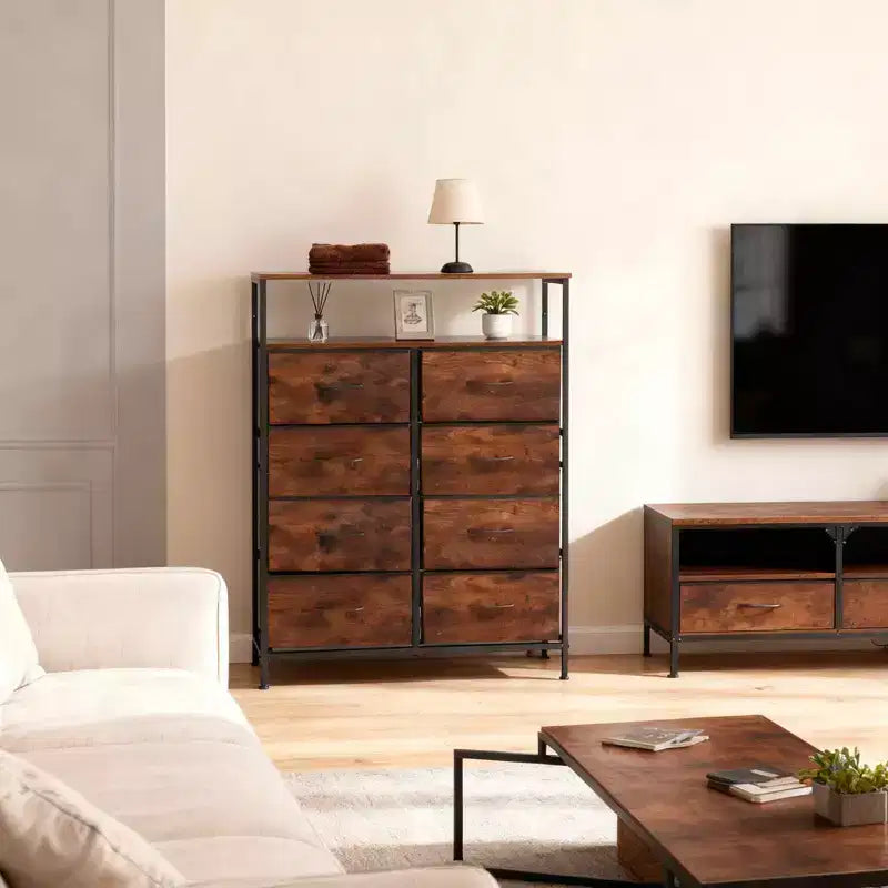 MAYEERTY 45.9-Inch 8-Drawer Fabric Dresser, Tall Storage Cabinet with Open Shelf for Bedroom Closet