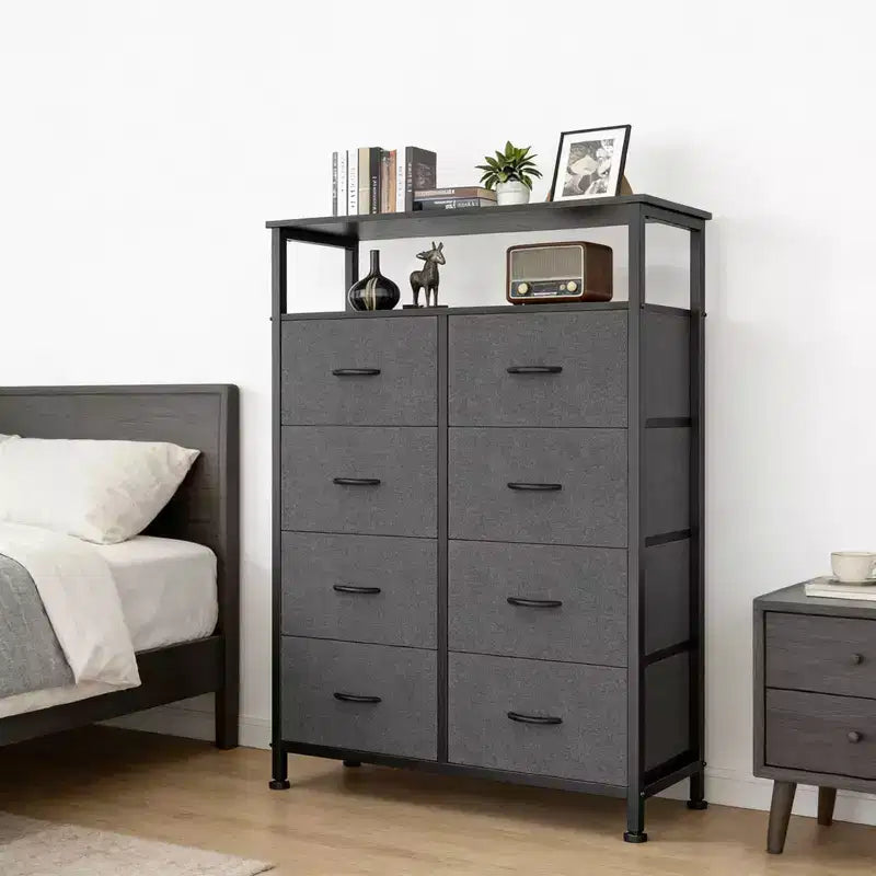 MAYEERTY 45.9-Inch 8-Drawer Fabric Dresser, Tall Storage Cabinet with Open Shelf for Bedroom Closet