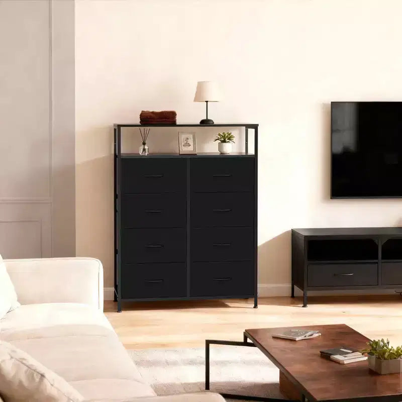 MAYEERTY 45.9-Inch 8-Drawer Fabric Dresser, Tall Storage Cabinet with Open Shelf for Bedroom Closet