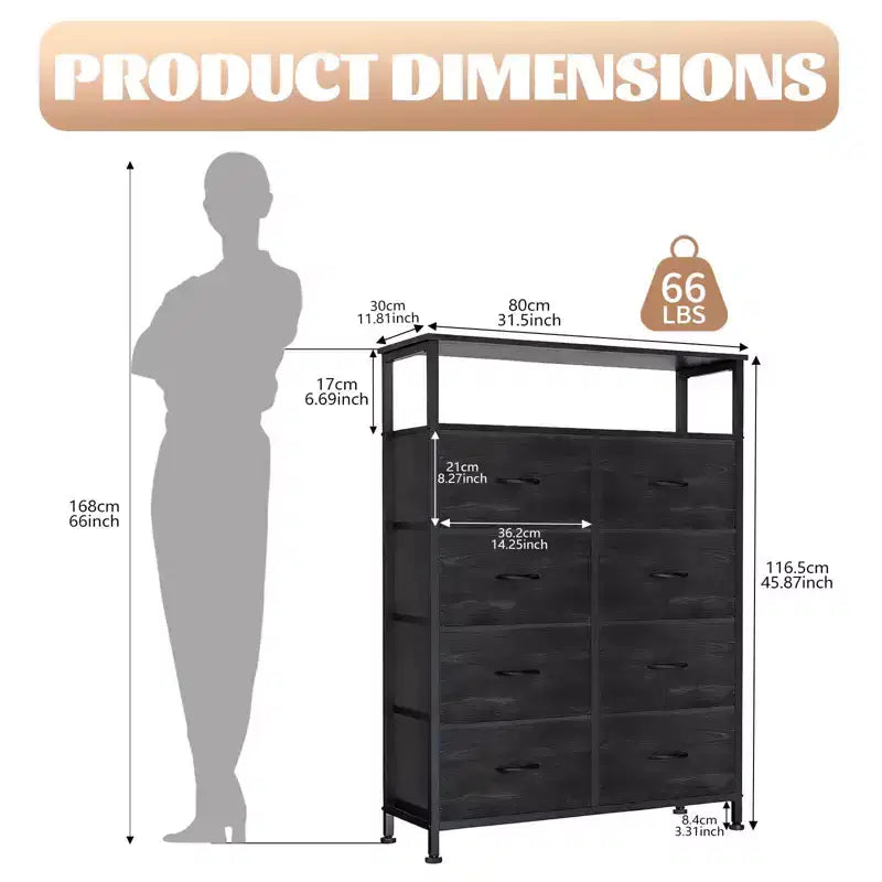 MAYEERTY 45.9-Inch 8-Drawer Fabric Dresser, Tall Storage Cabinet with Open Shelf for Bedroom Closet