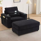 MAYEERTY Modern Style Armhair 42.5 Chaise Lounge Sofa with Movable Storage Ottoman Ports Two Cup Holders Side Pockets for Living Room Black