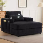 MAYEERTY Modern Style Armhair 42.5 Chaise Lounge Sofa with Movable Storage Ottoman Ports Two Cup Holders Side Pockets for Living Room Black